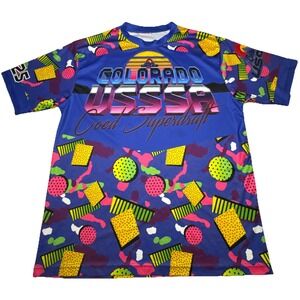 Colorado USSSA Coed Superdraft Jersey Shirt Blue Neon Retro Memphis Print 25 L